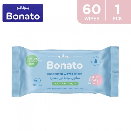 Bonato Unscented Water Wipes 60 Wipes
