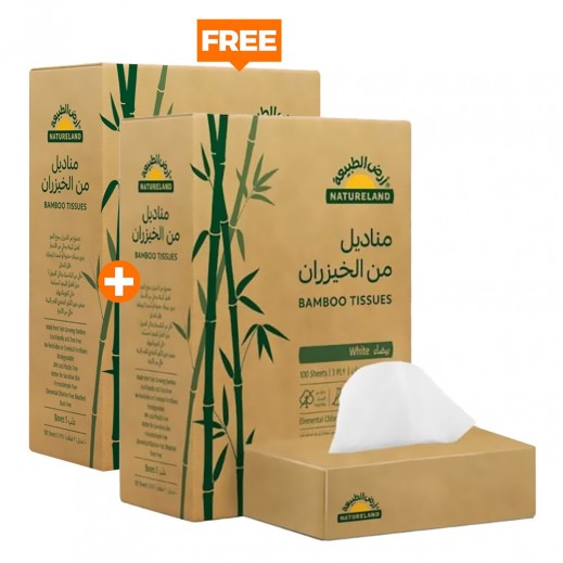 Natureland 3 Ply White Bamboo Tissues 100 Sheets 5 Boxes 1 + 1 Free - delivered by Taw9eel Fast
