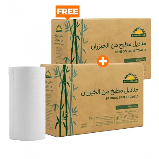 Natureland 2 Ply White Bamboo Paper Towels 120 Sheets 3 Rolls 1 + 1 Free