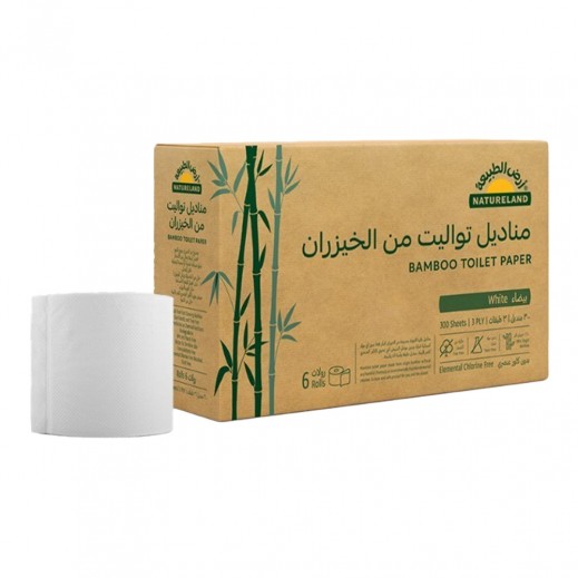 Natureland 3 Ply White Bamboo Toilet Paper 300 Sheets 6 Rolls - delivered by Taw9eel Fast