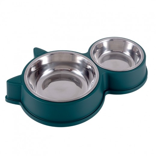Kitty Double Food Bowl Green 30 × 14 × 5cm - delivered by Taw9eel Fast