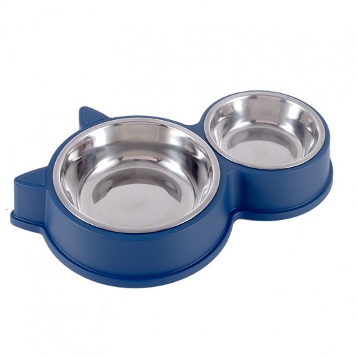 Kitty Double Food Bowl Blue 30 × 14 × 5cm - delivered by Taw9eel Fast