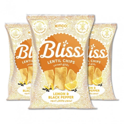 Kitco Bliss Lemon & Black Pepper Lentil Chips 3 x 34 g - delivered by Taw9eel Fast