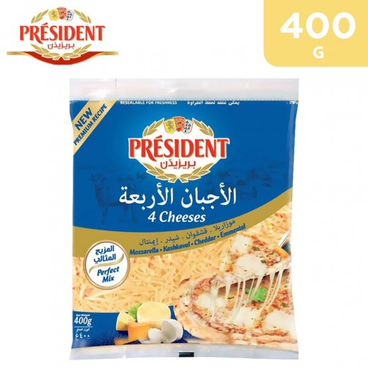 President Shredded Natural Four Cheeses 400 G - delivered by Taw9eel Fast