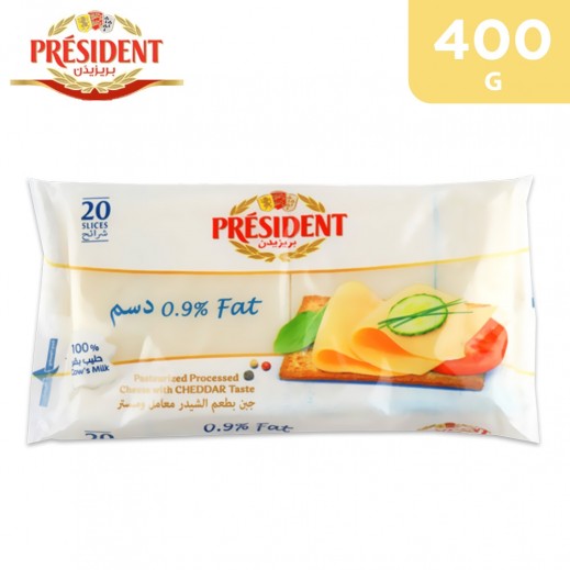 President 0.9 % 20 Slices Cheese Fat 400 G - delivered by Taw9eel Fast