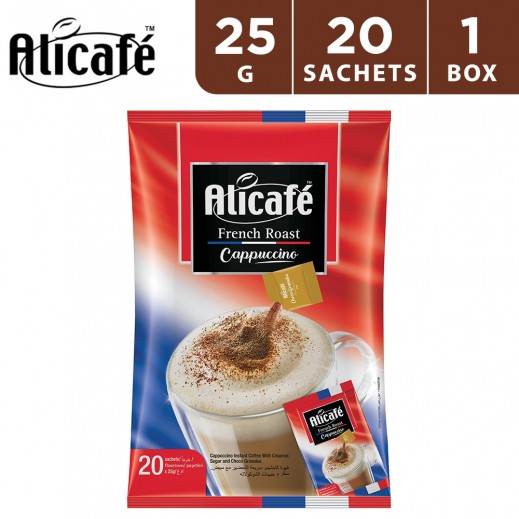 Alicafe French Roast Cappuccino With Creamer Sugar & Choco Granules Instant Coffee 20 x 25 g - delivered by Taw9eel Fast