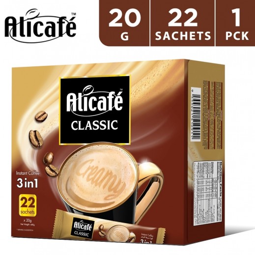 Alicafe Classic 3 in 1 Regular Coffee 20 g (22 Sachets) - delivered by Taw9eel Fast