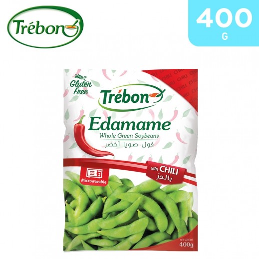 Trebon Gluten Free Edamame Frozen Whole Green Soybeans With Chilli 400 g - delivered by Taw9eel Fast