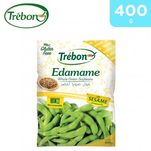 Trebon Gluten Free Edamame Frozen Whole Green Soybeans With Sesame 400 g - delivered by Taw9eel Fast