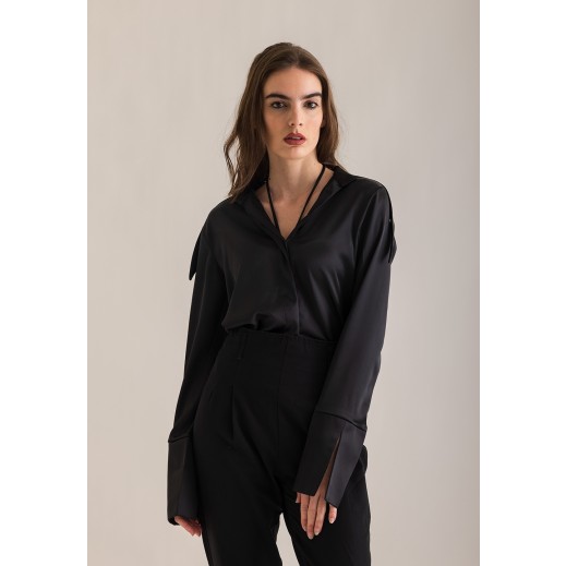 The Loft Black Collar Satin Shirt  - delivered by Thouqi within 2 working days