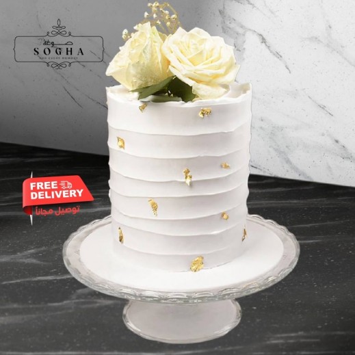 Sogha White Floral Topper Cake 6 Inch - delivered by Le Royal
