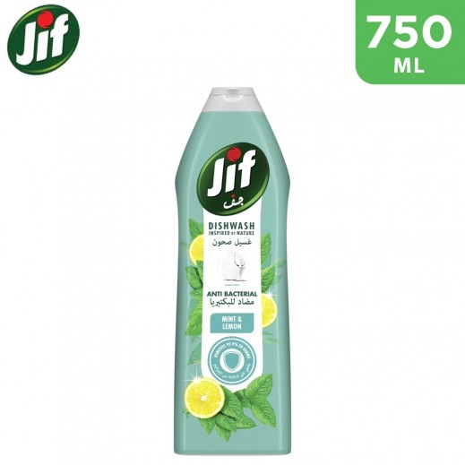 Jif Antibacterial Liquid Dishwash For 100% Grease Removal & Perfect Shine Mint & Lemon Removes 99.9% Of Germs 750 ml