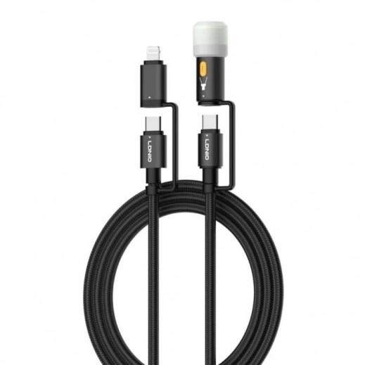 3 in 1 Super Fast Charging Cable 65W with LED Light 1.2m By Ldnio - delivered by Taw9eel Fast
