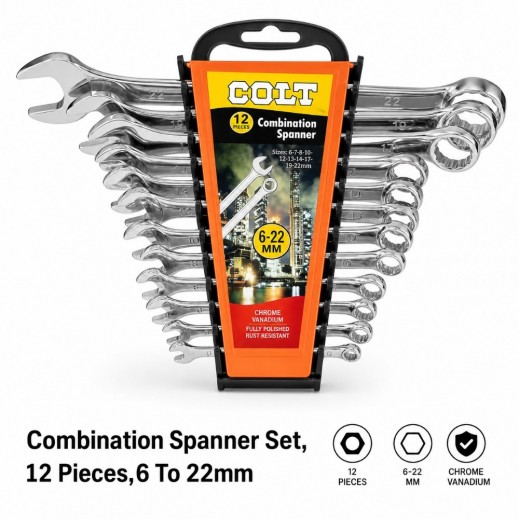 Combination Spanner Set 6mm to 22mm – 12 Pieces - delivered by Taw9eel Within 48 hours 
