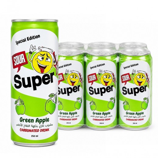 Super Sour Green Apple Carbonated Drink 6 × 250ml