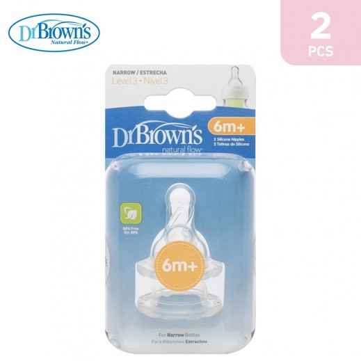 Dr. Brown's Level 3 Narrow Silicone Nipples 6+ Month 2 Pieces - delivered by Taw9eel Fast