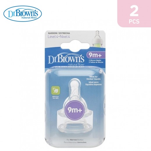 Dr Brown's Level 4 Narrow Silicone Nipples 9+ Month 2 Pieces - delivered by Taw9eel Fast