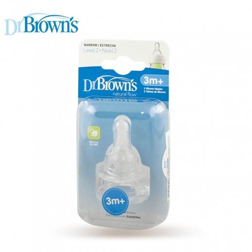 Dr.Brown's Options Level 2 Narrow Neck Silicone Nipple 2 Pieces 3+ Months - delivered by Taw9eel Fast