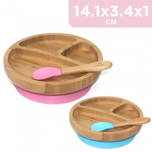 Mori Mori Round Plate With Spoon And Silicone Suction 14.1 x 3.4 x 1 cm