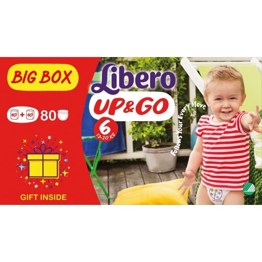 Libero Up & Go Big Box Pants Diapers Size 6 (13-20 kg) 80 Piece+ Gift Inside - delivered by Taw9eel Fast