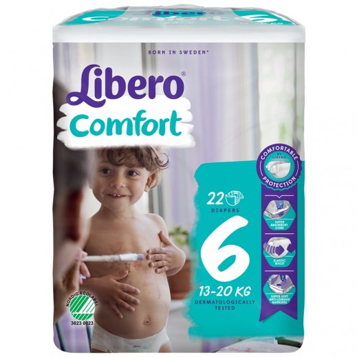 Libero Comfort Fit Diapers Size 6 (13 - 20 kg) 22 Pieces - delivered by Taw9eel Fast