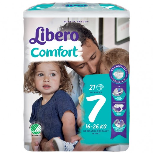 Libero Comfort Fit Diapers Size 7 (16 - 26 kg) 21 Pieces - delivered by Taw9eel Fast