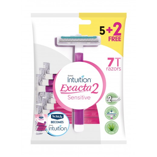 Schick Women Exacta 2 Sensitive Disposable Razor Pink & Purple 5 + 2 Free