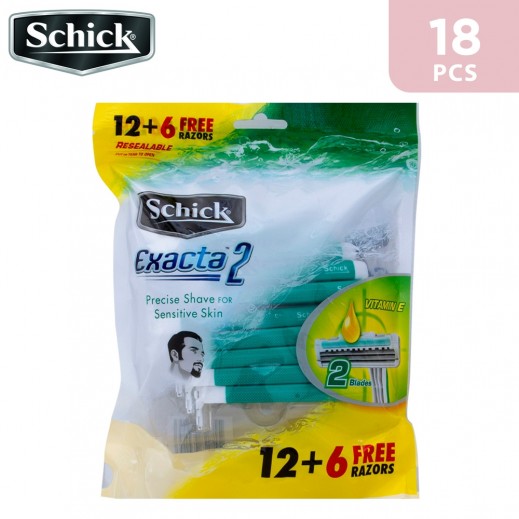 Schick Exacta 2 Men Sensitive Skin Razor 12 + 6 Free - delivered by Taw9eel Fast