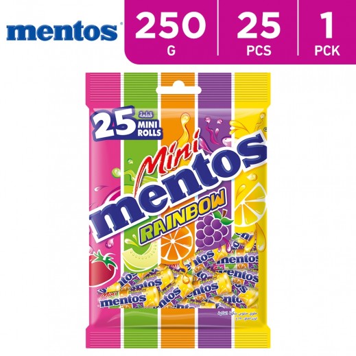 Mentos Rainbow Fruits 25 Mini Rolls Candy 250 g - delivered by Taw9eel Fast