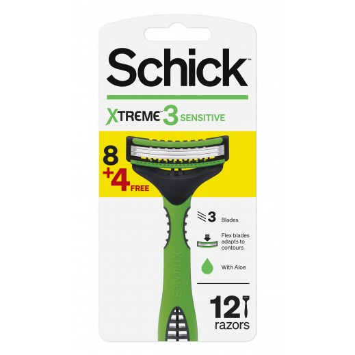 Schick Xtreme 3 Sensitive Disposable Razors Men 8 + 4 Pieces Free - delivered by Taw9eel Fast