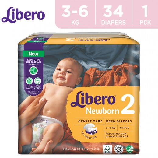 Libero Diapers Newborn Stage 2 (3-6 Kg) 34 Pieces - delivered by Taw9eel Fast