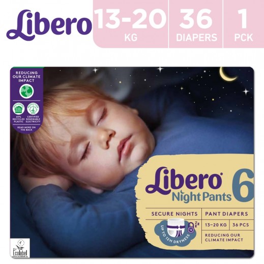 Libero Night Pants Size 6 - 36 Pieces - delivered by Taw9eel Fast