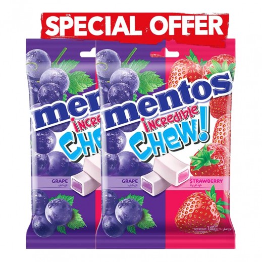 Mentos Incredible Chew Strawberry & Grape Candy 2 x 140 g
