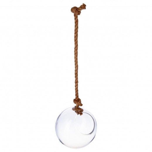 Atmosphera Hanging Ball Vase, Glass with Rope, 19 cm - delivered by Taw9eel within 1 working day 