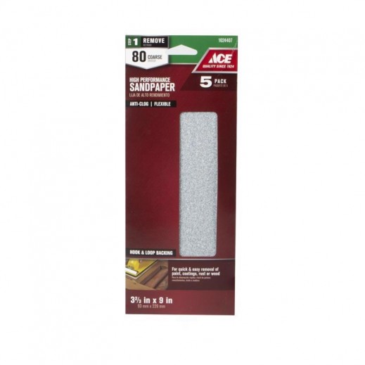Ace 80 Grit Aluminum Oxide Sanding Sheets 5 Pk - delivered by Taw9eel within 1 working day 
