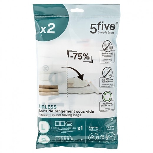 5Five Simply Smart Airless 2-Piece Vacuum Storage Bag Set Small And Large - delivered by Taw9eel within 1 working day 