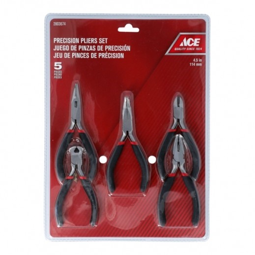 5 Piece Precision Plier Set 4.5IN (11CM) Vinyl Grip Ace - delivered by Taw9eel within 1 working day 