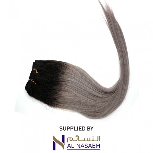 Remy 22 Inch Straight Tape Weft Hair Extension - Silver Ombré - delivered by Al Nasaem Cosmetic Co within 24 hours 