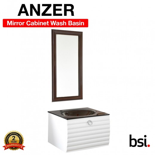 Aquasan Orka Anzer Wash Basin with Cabinet & Mirror With & Without Mixer - White - delivered by Aquasan within 3 Working Days 