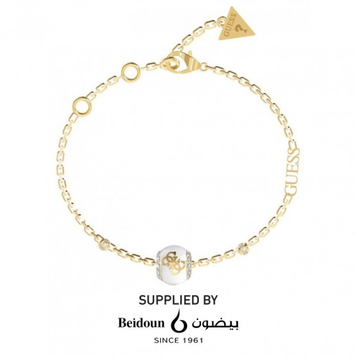 Guess Centered 4G Loop Bracelet With White Bead - Yellow Gold - delivered by Beidoun Within 24 Hours 
