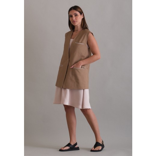 Neutral Linen Vest & Dress Set - delivered by Thouqi within 2 working days
