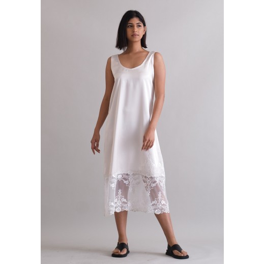 Cream Silk Dress with Contrast Fabric - delivered by Thouqi within 2 working days