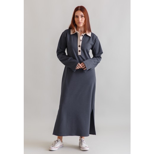 Beige Abd Dark Blue Fitted Dress - S