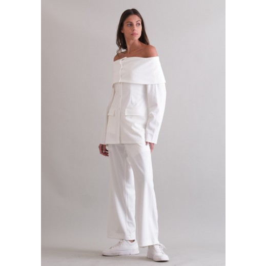 Off-white Off Shoulder Blazer & Pants Set - S