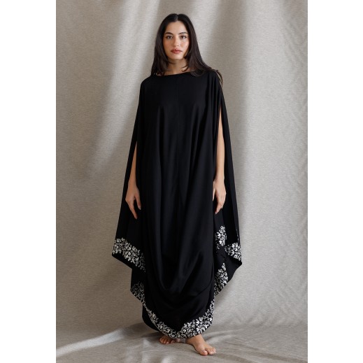 Black Kaftan with Gold Embroidery - delivered by Thouqi within 2 working days