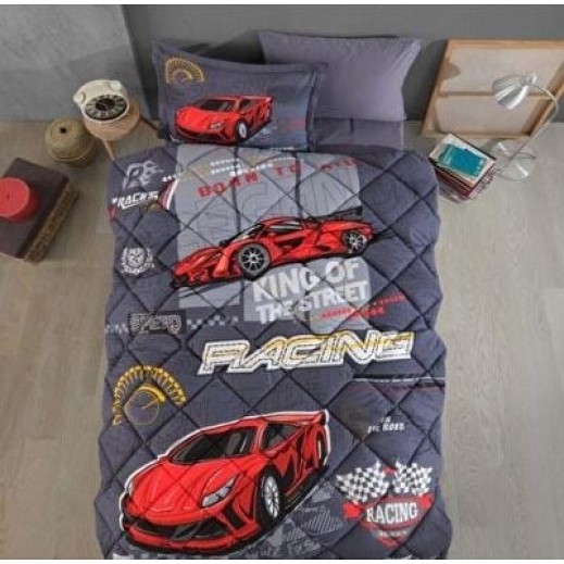 Mora Single Classy Fitted Comforter Set Dark Blue 180 × 240cm - 5 Pieces - delivered by Taw9eel Within 24 Hours