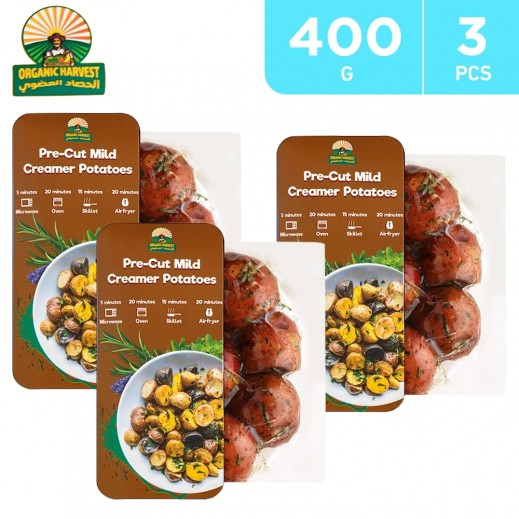 Organic Harvest Pre-Cut Mild Creamer Potatoes 3 x 400 g - delivered by Al Maha Within 4 Working Hours