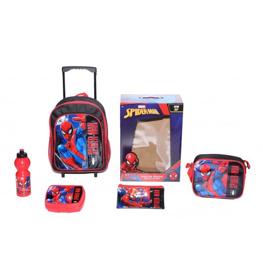 First Kid 5 in 1 Spider Man Printed Trolley Bag 14 inch - delivered by Taw9eel within one working day 