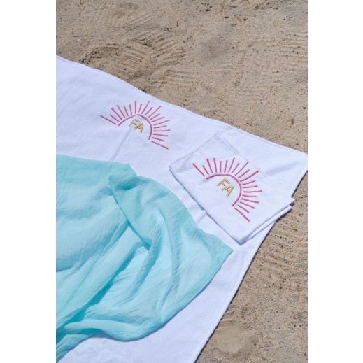 White & Pink Initialed Towel Set - 2 Pieces - delivered by Thouqi within 2 working days