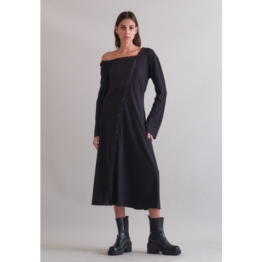 Black Knitted Asymmetric Dress - L